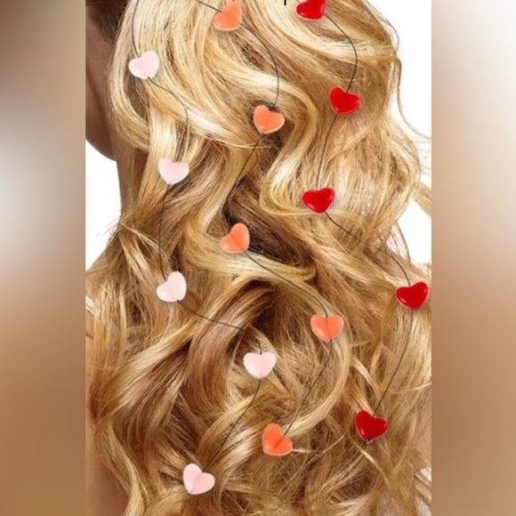 Hearts Hair Extensions ClipIns Red Pink Peach Valentines Y2K Festival Coquette - Picture 1 of 3